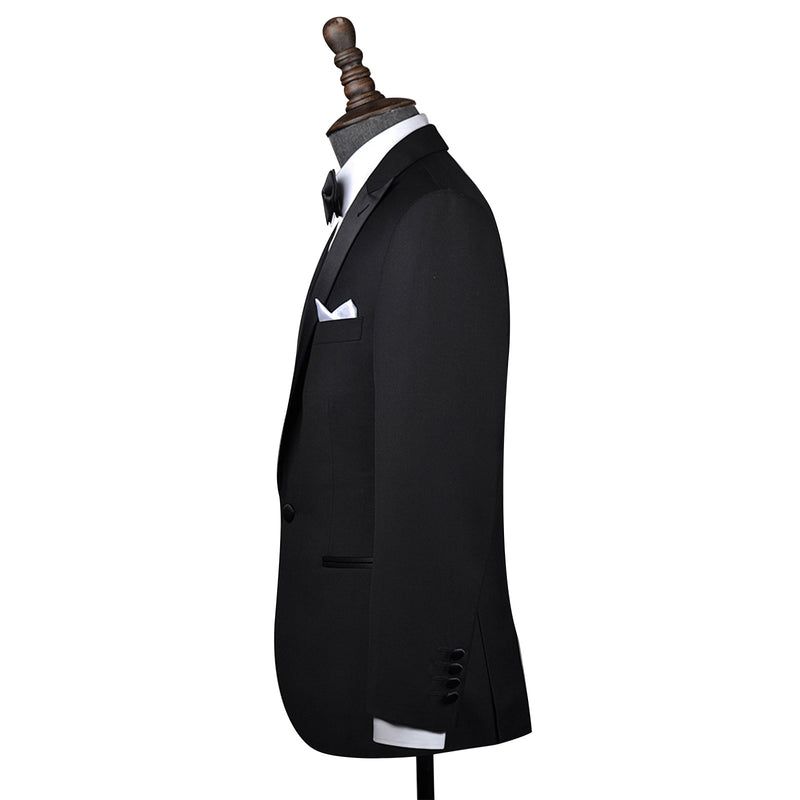 Black Worsted Wool 2 Piece Tuxedo Peak Lapel Jacket and Pants - Yoosuitan