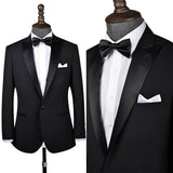 Black Worsted Wool 2 Piece Tuxedo Peak Lapel Jacket and Pants - Yoosuitan