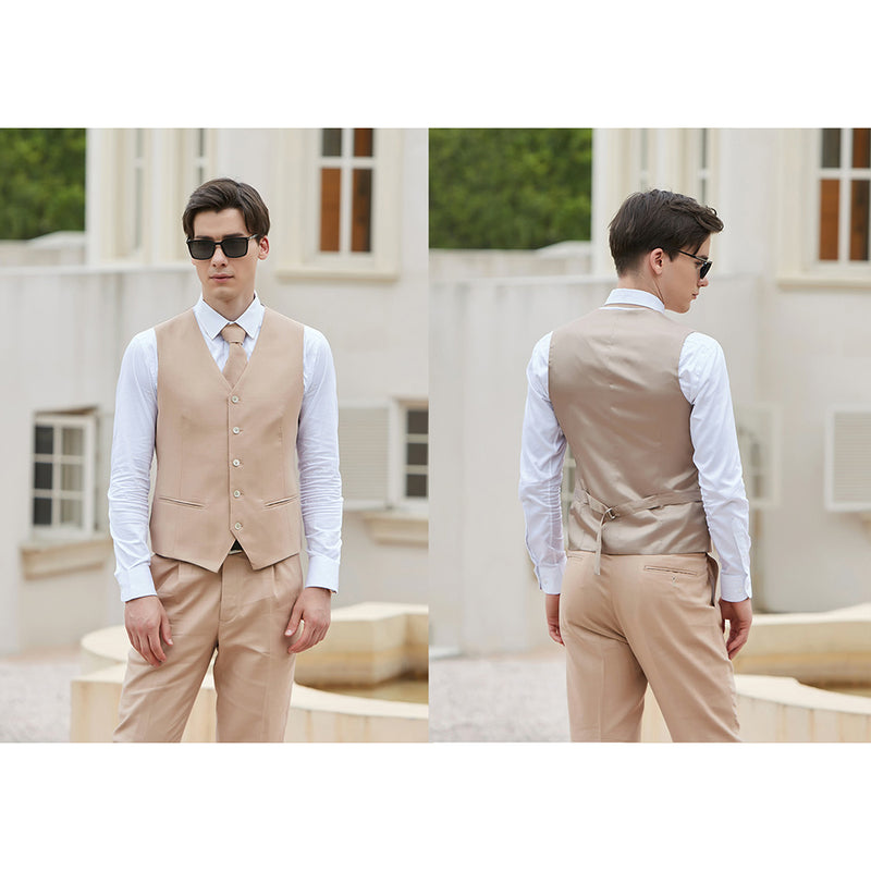 Men Tawny Herringbone Linen 3 pcs Suit Slim Fit Beach Wedding Tuxedo