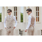 Men Sand Color Herringbone Linen 3 pcs Suit Slim Fit Beach Wedding Tuxedo