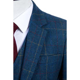 Blue Overcheck Tweed 3 Piece Suit - Yoosuitan