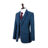 Blue Overcheck Tweed 3 Piece Suit - Yoosuitan