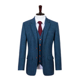 Blue Estate Herringbone Tweed 3 Piece Suit - Yoosuitan