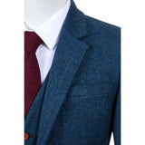 Blue Estate Herringbone Tweed 3 Piece Suit - Yoosuitan