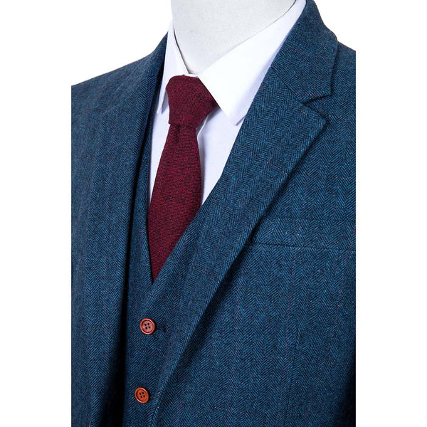 Blue Estate Herringbone Tweed 3 Piece Suit - Yoosuitan