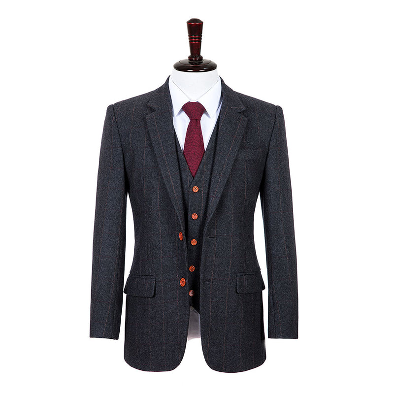 Dark Grey Estate Herringbone Tweed 3 Piece Suit - Yoosuitan