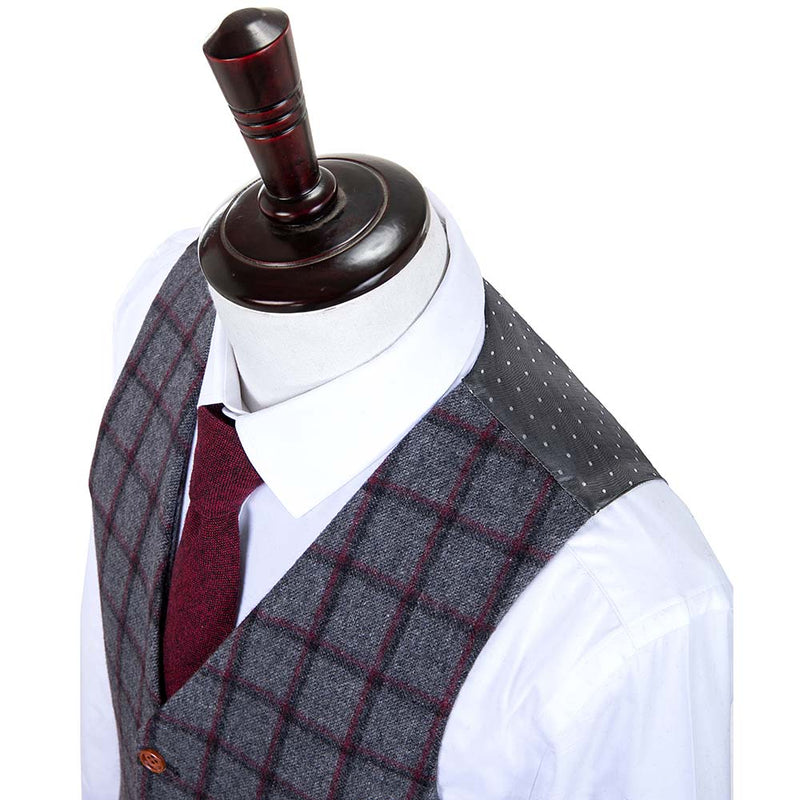 Grey Red Windowpane Tweed 3 Piece Suit - Yoosuitan