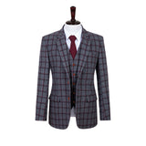 Grey Red Windowpane Tweed 3 Piece Suit - Yoosuitan