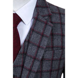 Grey Red Windowpane Tweed 3 Piece Suit - Yoosuitan