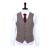 Brown Red Houndstooth Plaid Tweed 3 Piece Suit - Yoosuitan