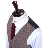 Brown Red Houndstooth Plaid Tweed 3 Piece Suit - Yoosuitan