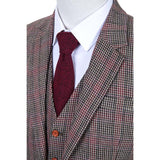 Brown Red Houndstooth Plaid Tweed 3 Piece Suit - Yoosuitan