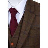 Country Brown Windowpane Tweed 3 Piece Suit - Yoosuitan