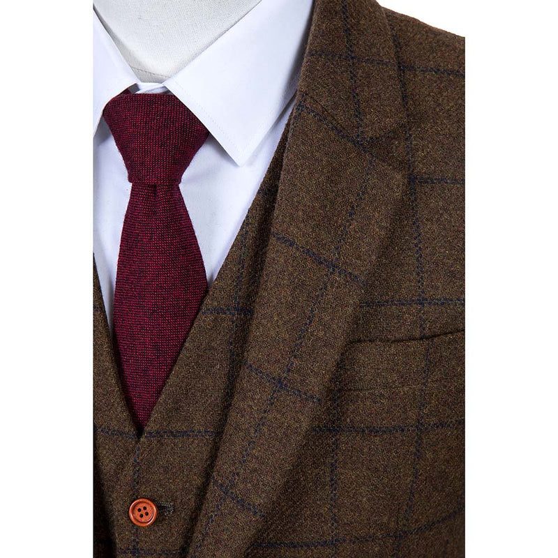 Country Brown Windowpane Tweed 3 Piece Suit - Yoosuitan