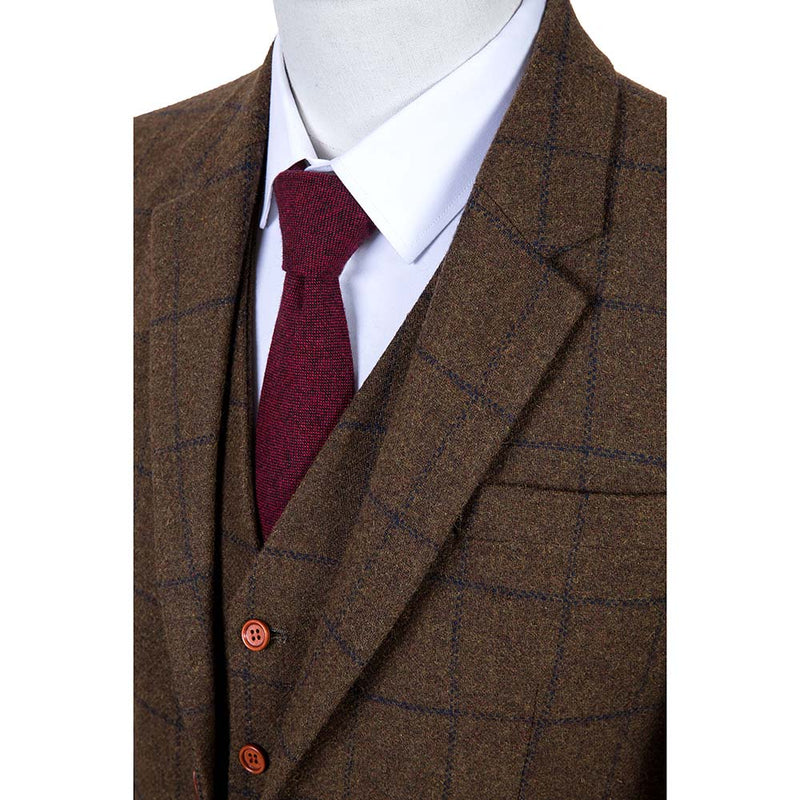 Country Brown Windowpane Tweed 3 Piece Suit - Yoosuitan