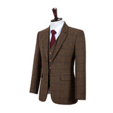 Country Brown Windowpane Tweed 3 Piece Suit - Yoosuitan