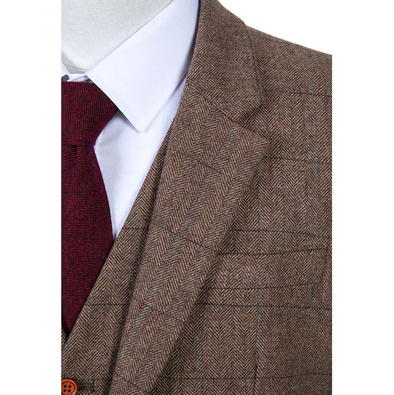 Brown Estate Herringbone Tweed 3 Piece Suit - Yoosuitan