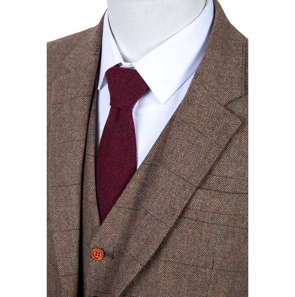 Brown Estate Herringbone Tweed 3 Piece Suit - Yoosuitan