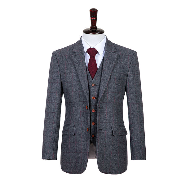 Traditional Grey Estate Herringbone Tweed 3 Piece Suit - Yoosuitan