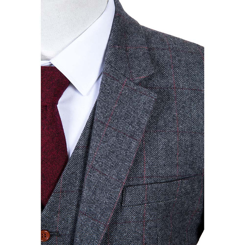 Traditional Grey Estate Herringbone Tweed 3 Piece Suit - Yoosuitan