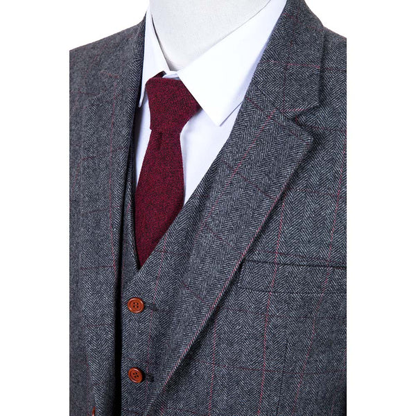 Traditional Grey Estate Herringbone Tweed 3 Piece Suit - Yoosuitan