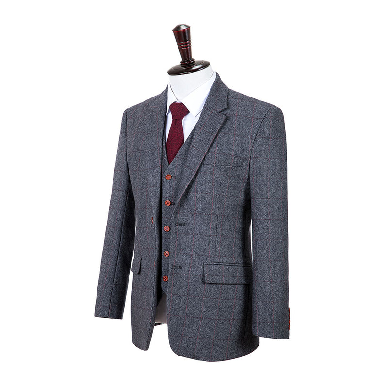 Traditional Grey Estate Herringbone Tweed 3 Piece Suit - Yoosuitan