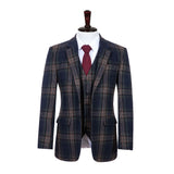 Midnight Blue Plaid Tweed 3 Piece Suit - Yoosuitan