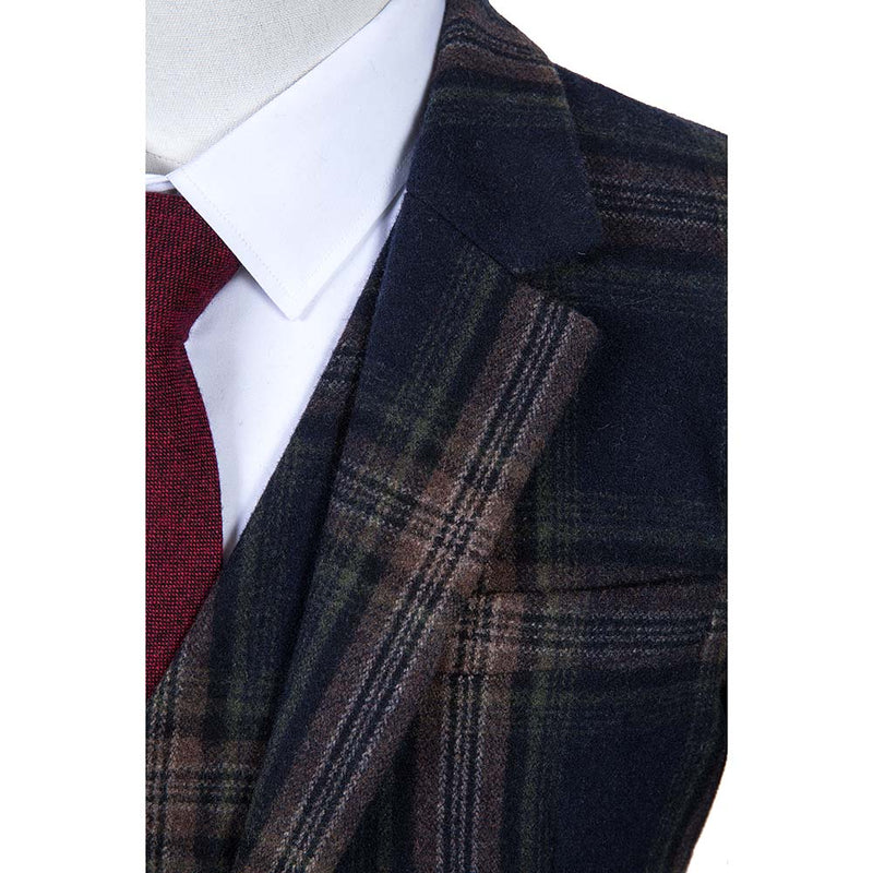 Midnight Blue Plaid Tweed 3 Piece Suit - Yoosuitan