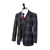 Midnight Blue Plaid Tweed 3 Piece Suit - Yoosuitan