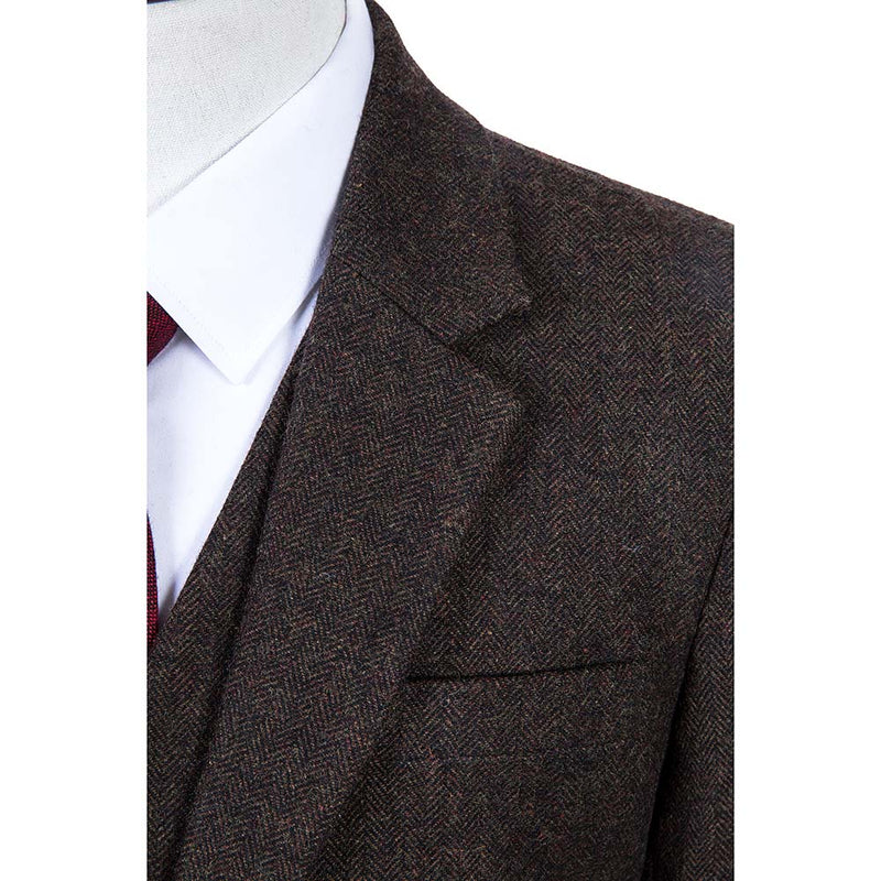 Dark Brown Herringbone Tweed 3 Piece Suit - Yoosuitan