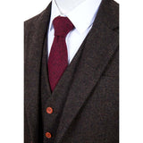 Dark Brown Herringbone Tweed 3 Piece Suit - Yoosuitan