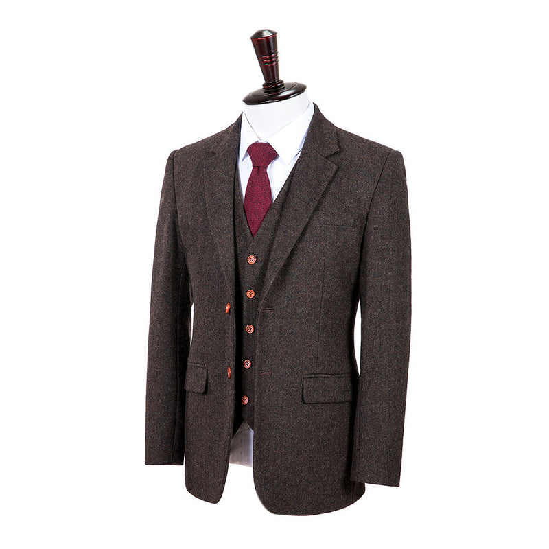 Dark Brown Herringbone Tweed 3 Piece Suit - Yoosuitan