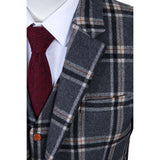 Grey Windowpane Plaid Tweed 3 Piece Suit - Yoosuitan