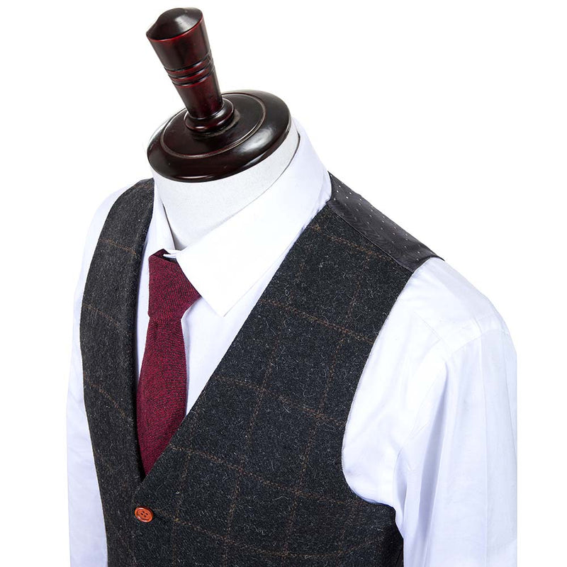 Grey Windowpane Tweed 3 Piece Men Suit - Yoosuitan