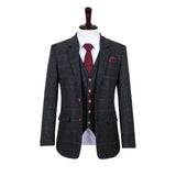 Grey Windowpane Tweed 3 Piece Men Suit - Yoosuitan