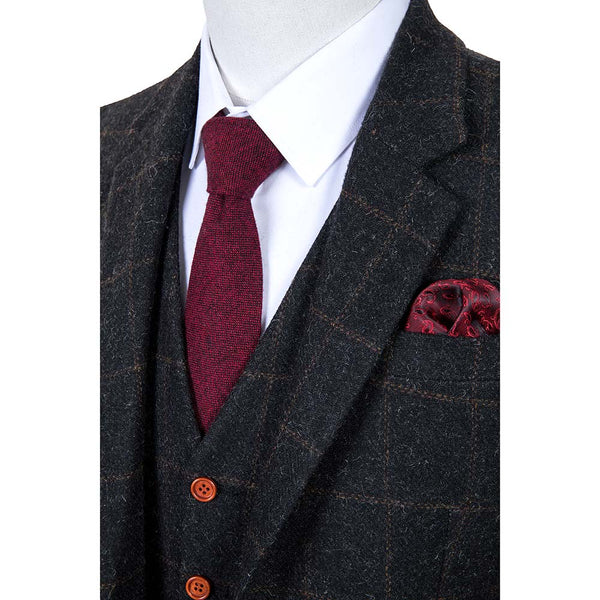 Grey Windowpane Tweed 3 Piece Men Suit - Yoosuitan