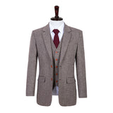 Classic Brown Barleycorn Tweed 3 Piece Men Suit - Yoosuitan