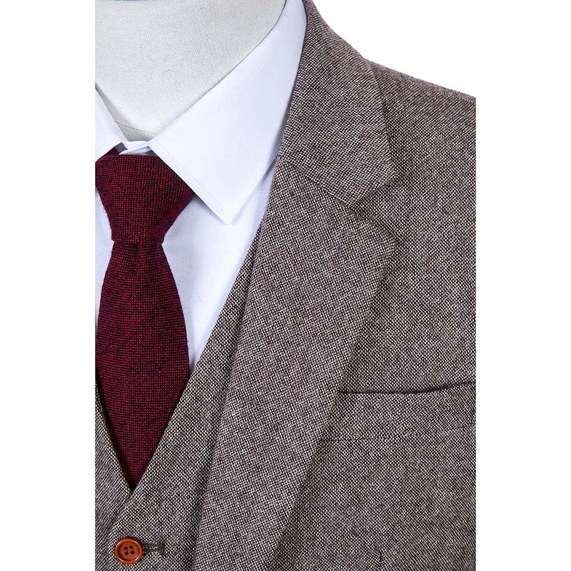 Classic Brown Barleycorn Tweed 3 Piece Men Suit - Yoosuitan