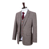 Classic Brown Barleycorn Tweed 3 Piece Men Suit - Yoosuitan