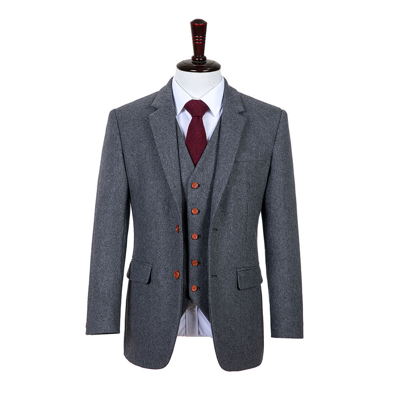 Grey Twill Tweed 3 Piece Men Suit - Yoosuitan