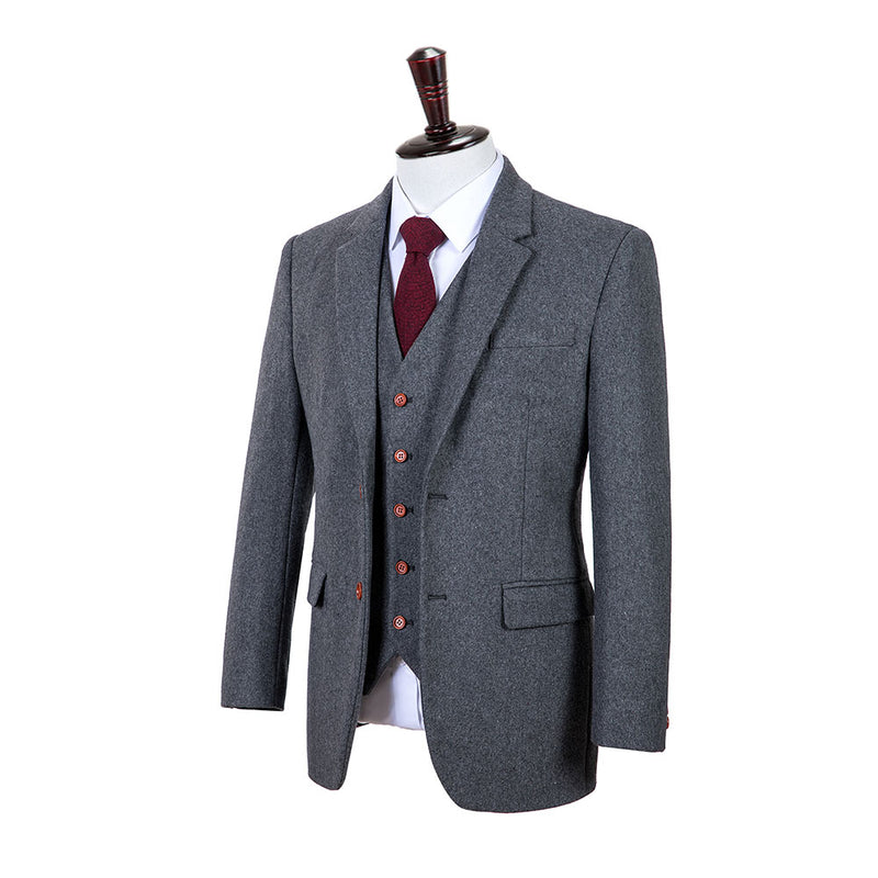 Grey Twill Tweed 3 Piece Men Suit - Yoosuitan