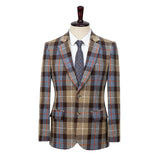 Camel Blue Windowpane Twill Tweed 3 Piece Suit - Yoosuitan