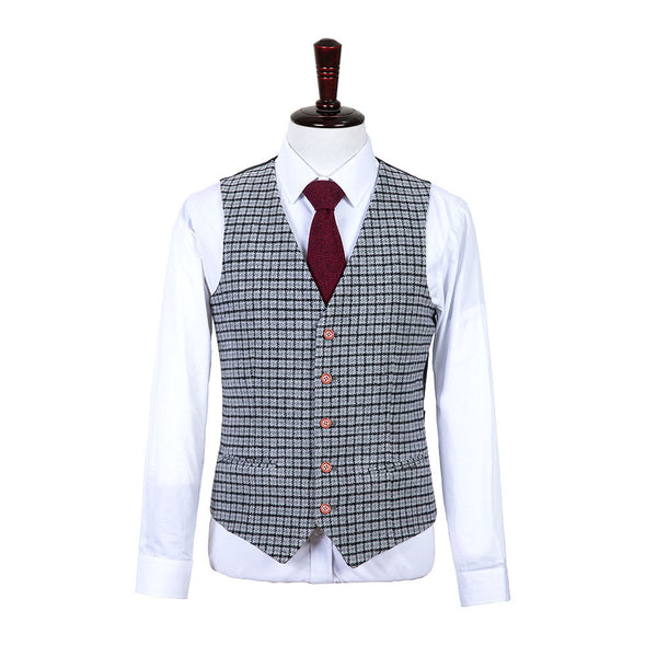 Grey Houndstooth Tweed Vest