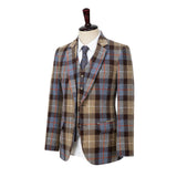 Camel Blue Windowpane Twill Tweed 3 Piece Suit - Yoosuitan