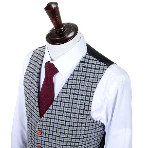 Grey Houndstooth Tweed Vest