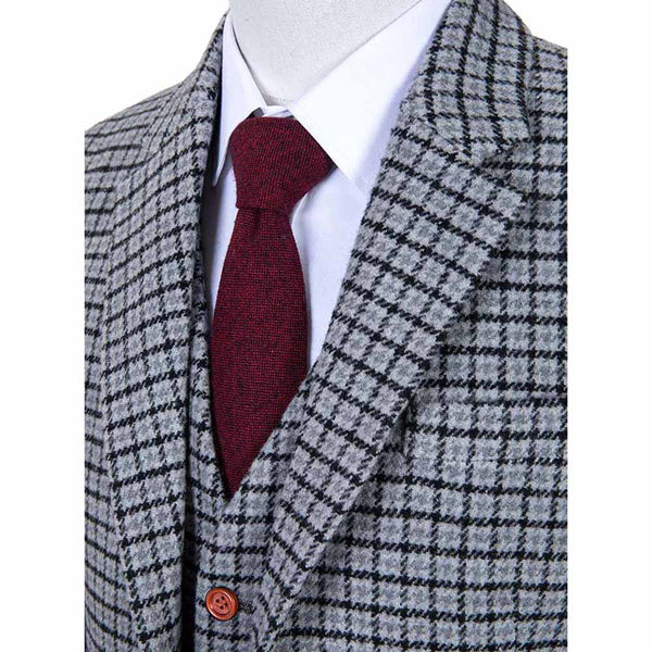 Grey Houndstooth Tweed 3 Piece Suit