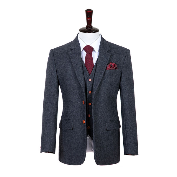 Dark Grey Estate Herringbone Tweed 3 Piece Suit - Yoosuitan