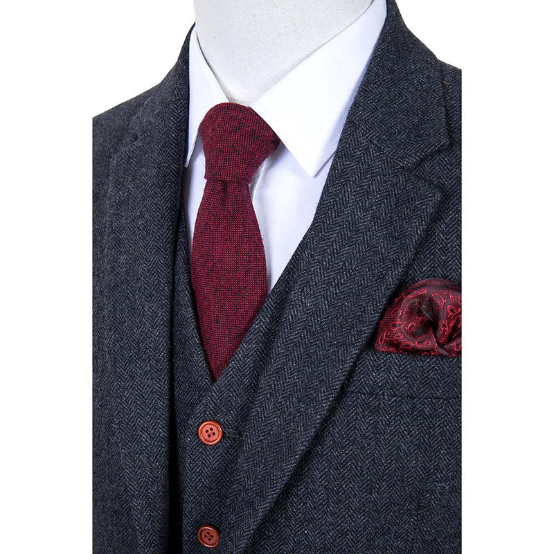 Dark Grey Estate Herringbone Tweed 3 Piece Suit - Yoosuitan