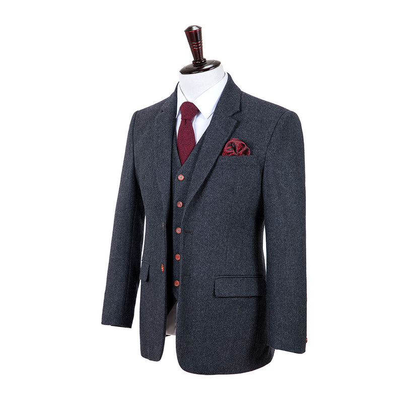 Dark Grey Estate Herringbone Tweed 3 Piece Suit - Yoosuitan