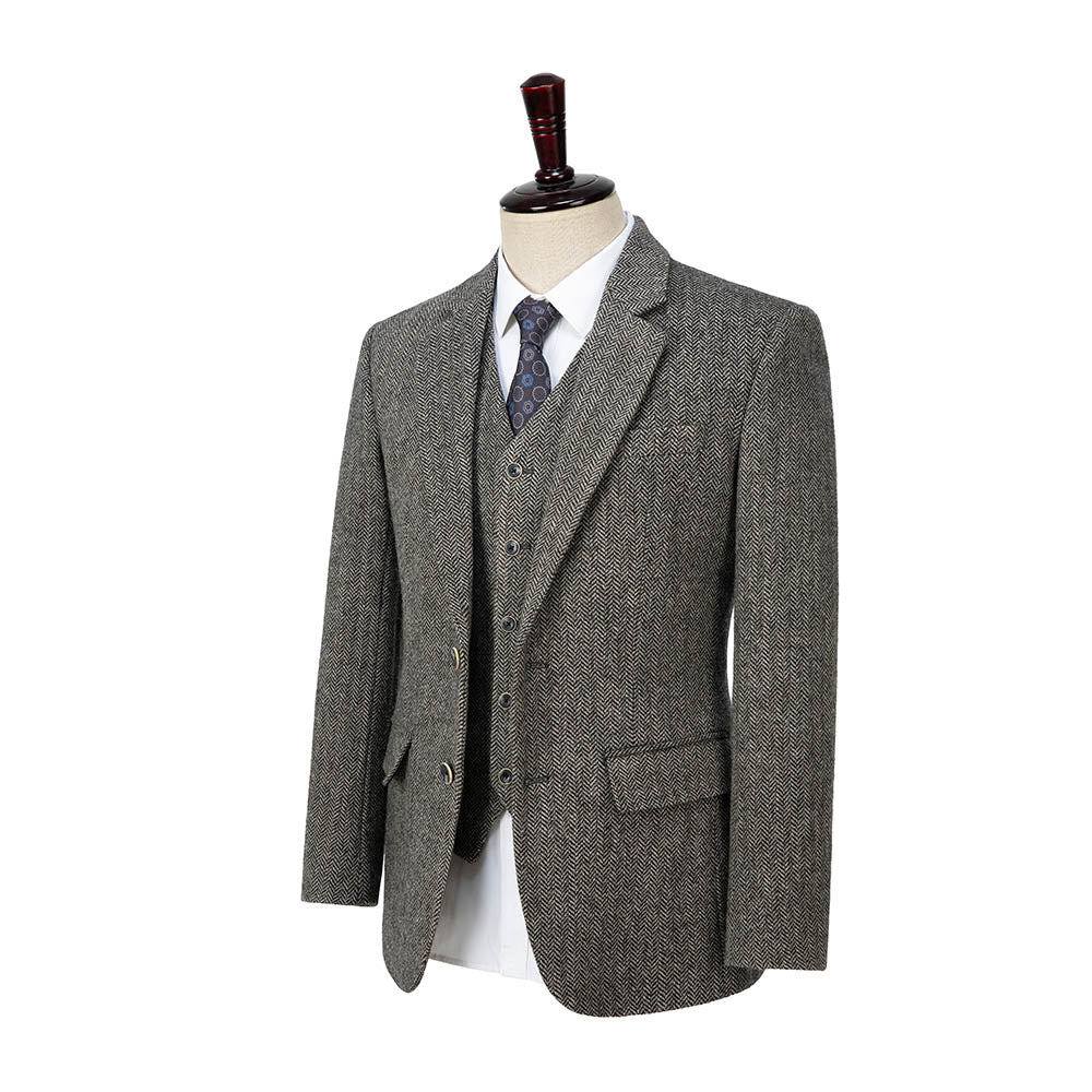 Mens Winter Suit - Suit For Cold Weather - Winter Color Tweed Herringbone Gray Suit